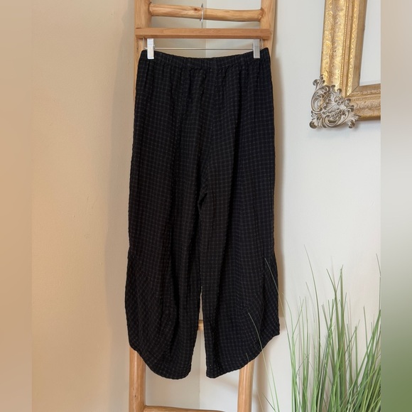 Khangura Artsy Pants Black Windowpane Linen Blend High Rise Wide Leg Crop Small - Picture 8 of 13